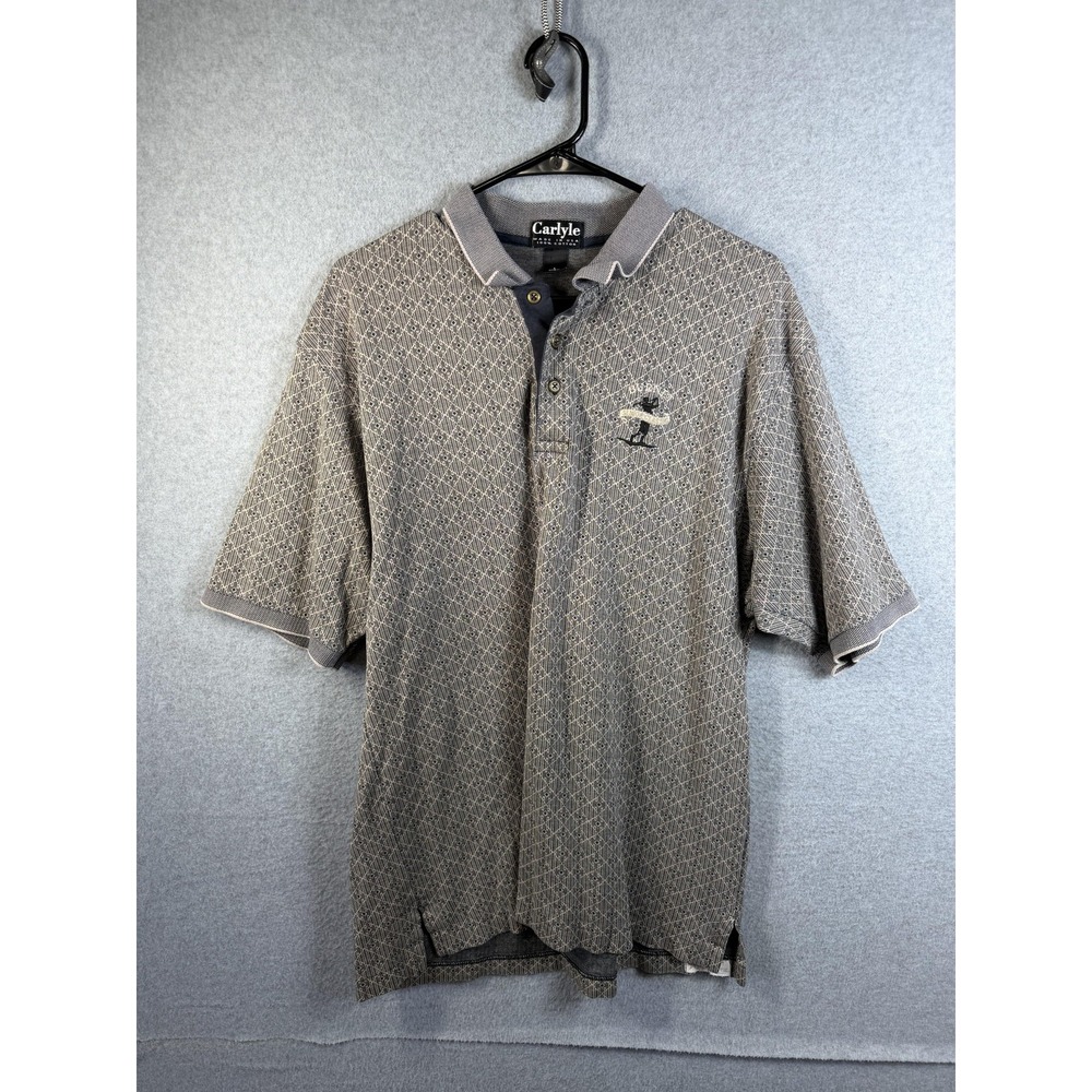 Carlyle Polo Shirt Mens Large Gray Short Sleeve Geometric Golf Embroidered USA
